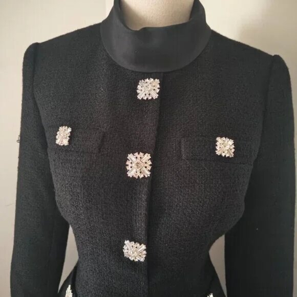 self-portrait Black Boucle Taffeta Midi Dress - Picture 9 of 11